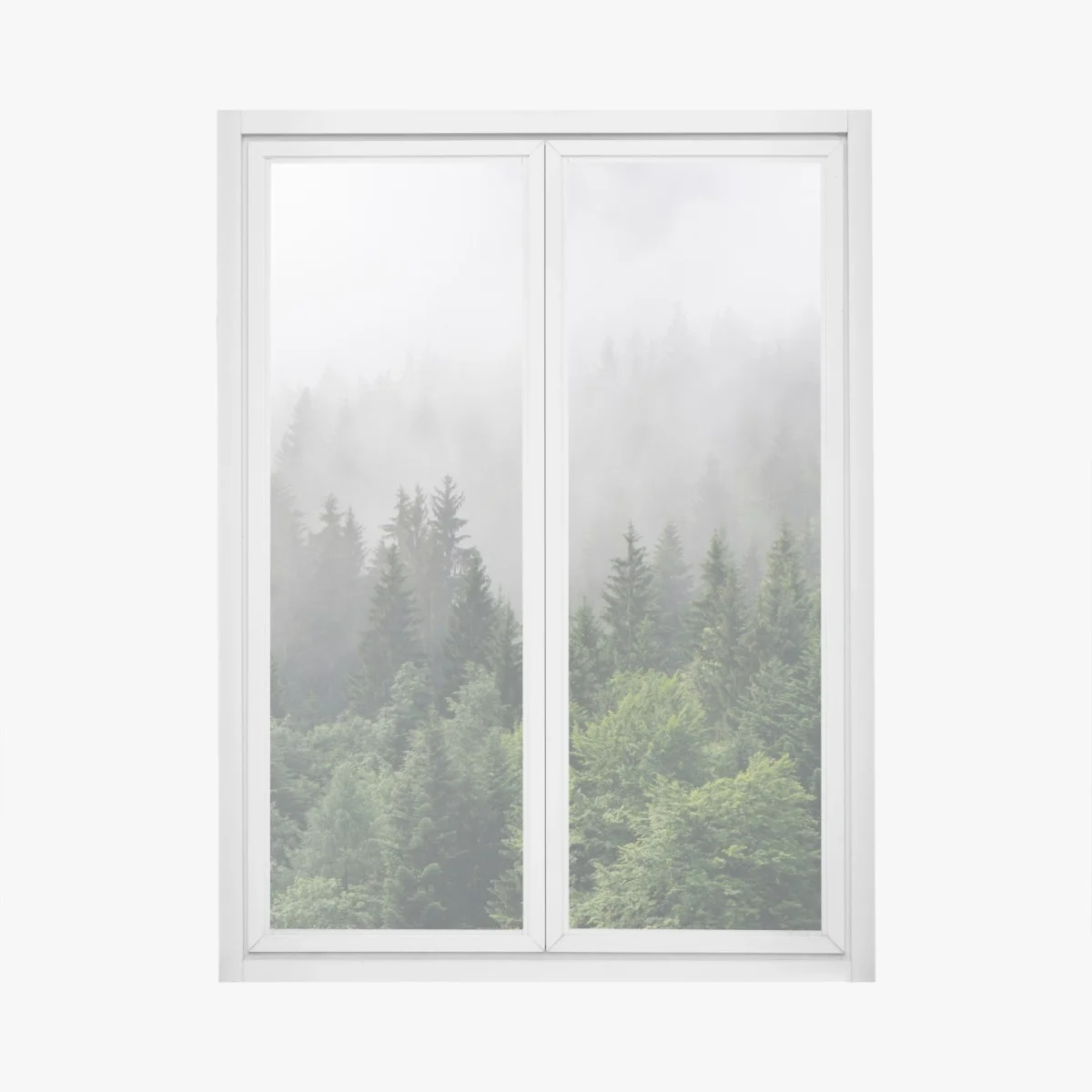 Window decal misty evergreen forest panorama ⁕ Wallissimo® Window decal misty evergreen forest panorama ⁕ Wallissimo®