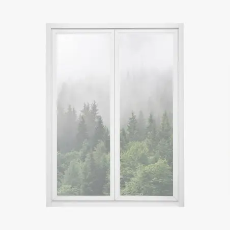 Window decal misty evergreen forest panorama • Wallissimo®