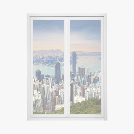 Window decal Hong Kong skyline at dusk • Wallissimo®