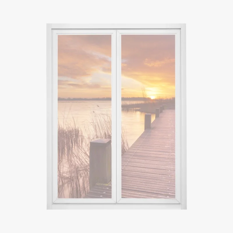 Window decal sunrise over Amsterdam lake pier