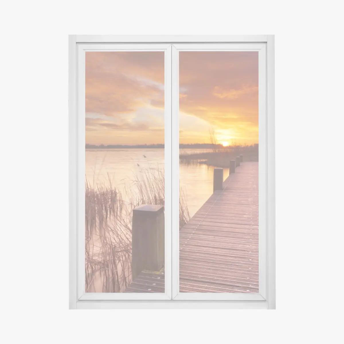 Window decal sunrise over Amsterdam lake pier • Wallissimo® Window decal sunrise over Amsterdam lake pier • Wallissimo®