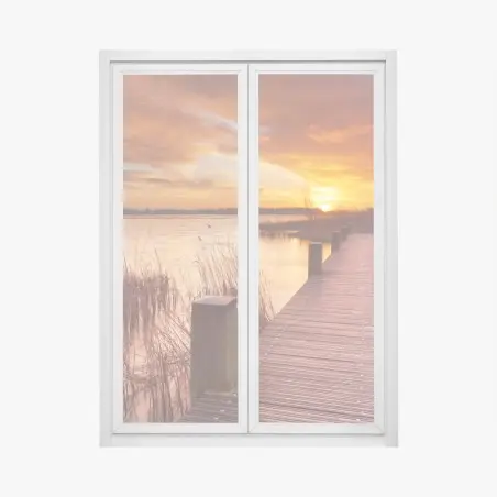 Window decal sunrise over Amsterdam lake pier • Wallissimo®