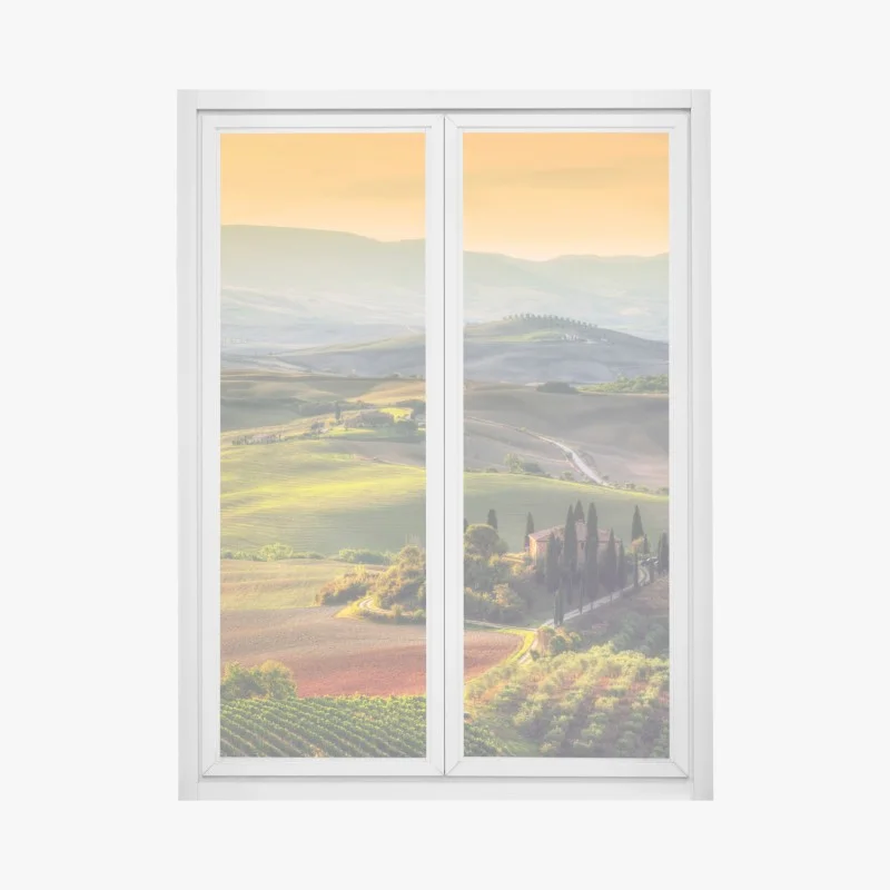 Window decal Tuscany rolling hills at sunset