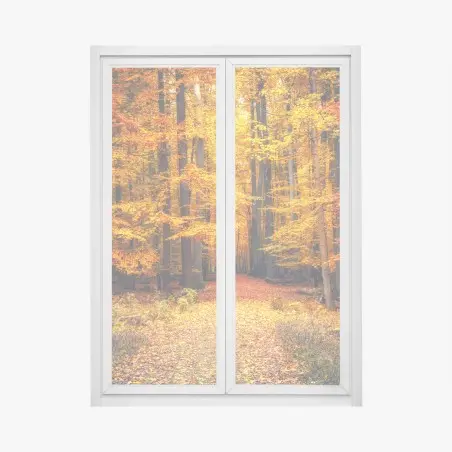 Window decal autumn forest pathway with golden leaves • Wallissimo®