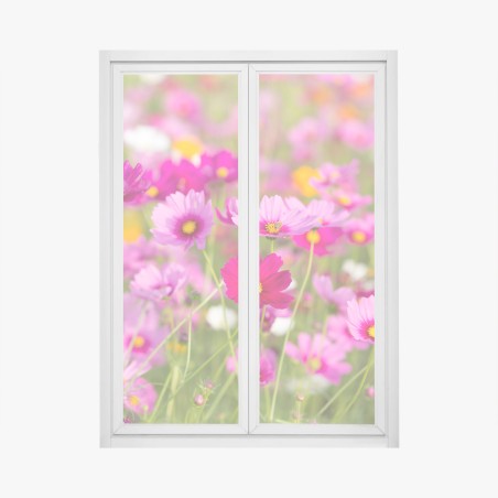 Window decal pink cosmos meadow in bloom • Wallissimo®