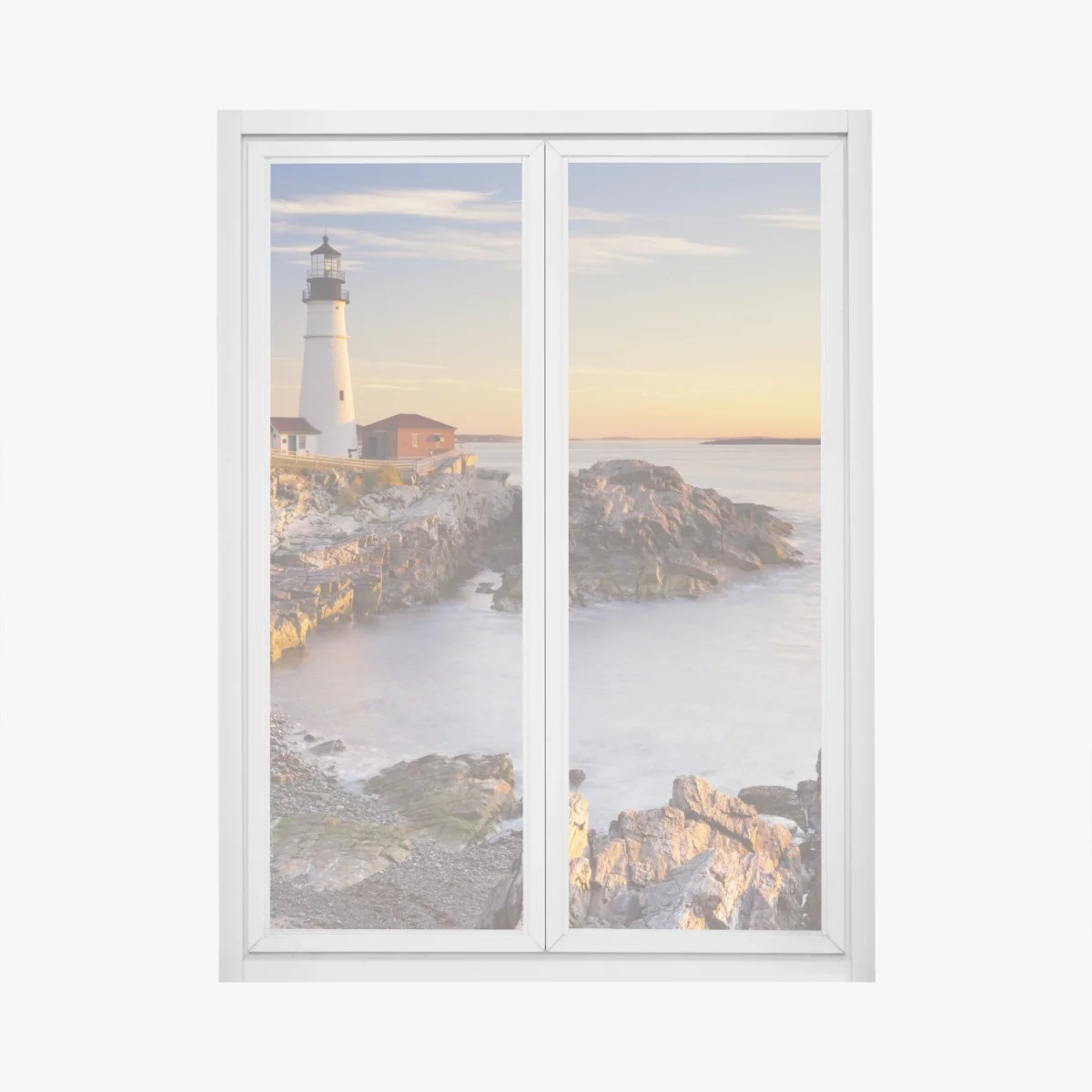 Window decal Portland Head Lighthouse sunrise seascape • Wallissimo® Window decal Portland Head Lighthouse sunrise seascape • Wallissimo®