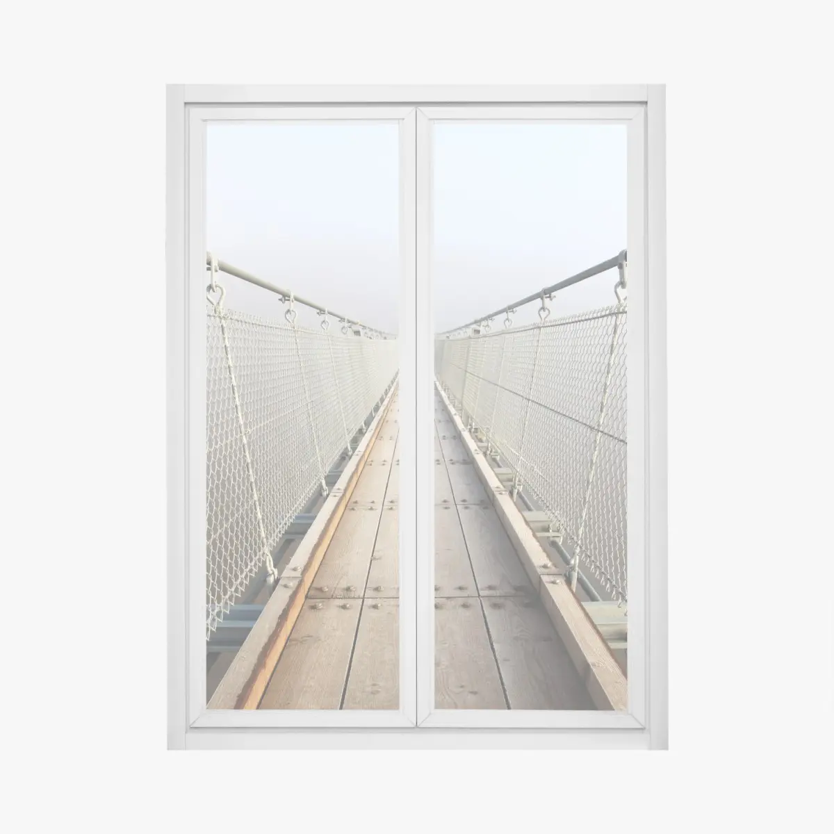 Window decal misty suspension bridge leading into fog • Wallissimo® Window decal misty suspension bridge leading into fog • Wallissimo®