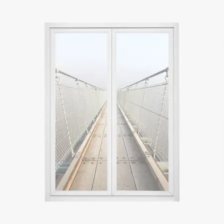 Window decal misty suspension bridge leading into fog • Wallissimo®