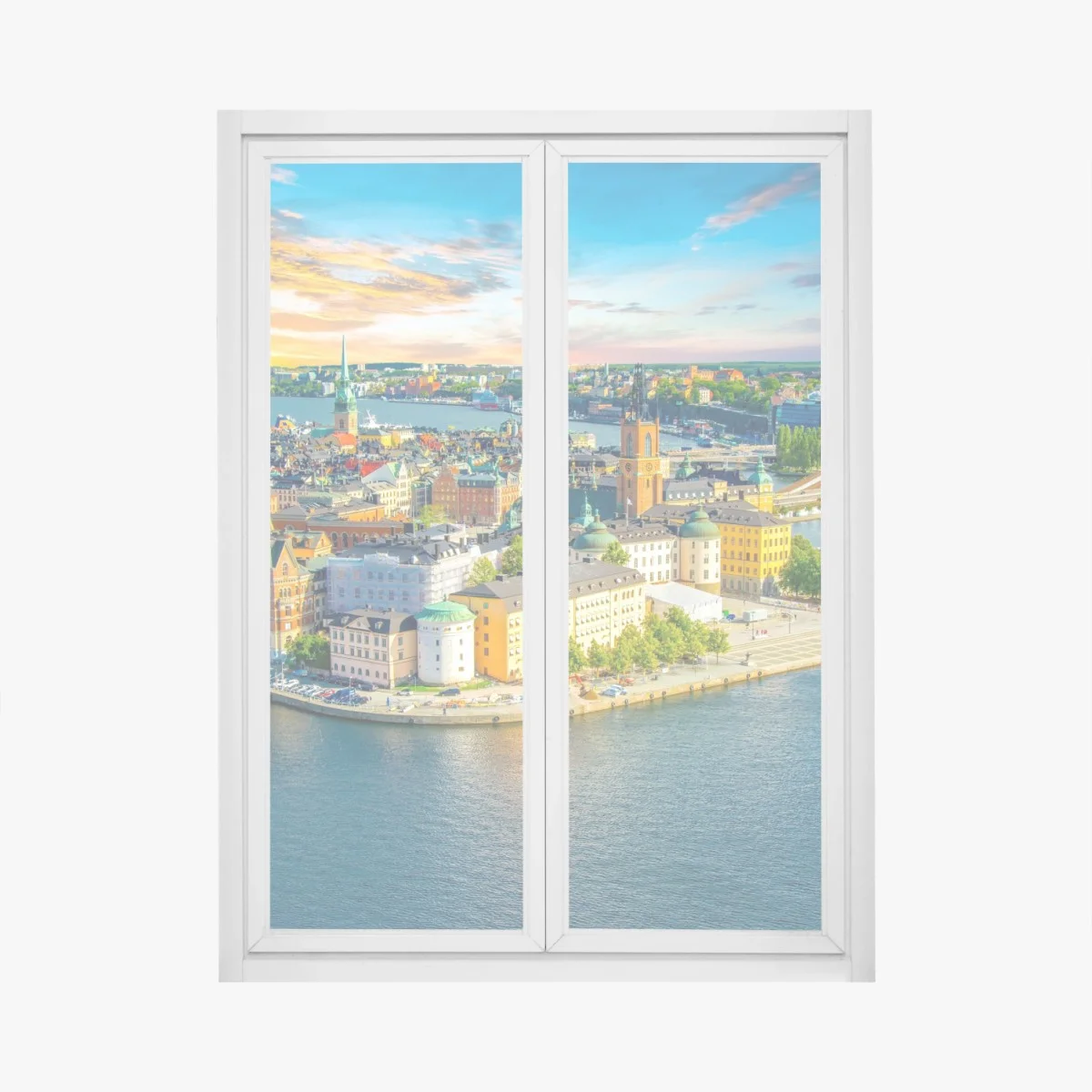 Window decal vibrant Stockholm cityscape at sunset ⁕ Wallissimo® Window decal vibrant Stockholm cityscape at sunset ⁕ Wallissimo®