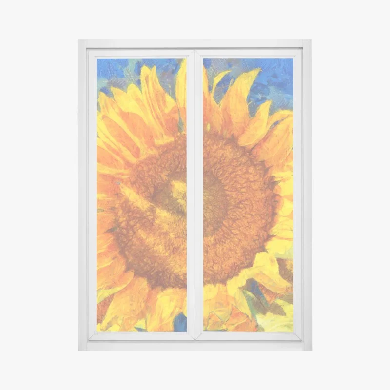 Window decal vibrant sunflower trio in Van Gogh style
