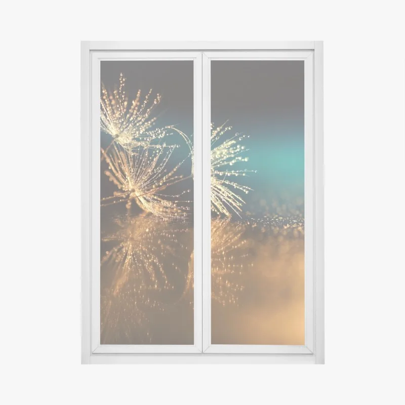 Window decal golden dandelion seed reflection