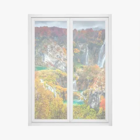 Window decal autumn waterfalls in a vivid forest • Wallissimo®