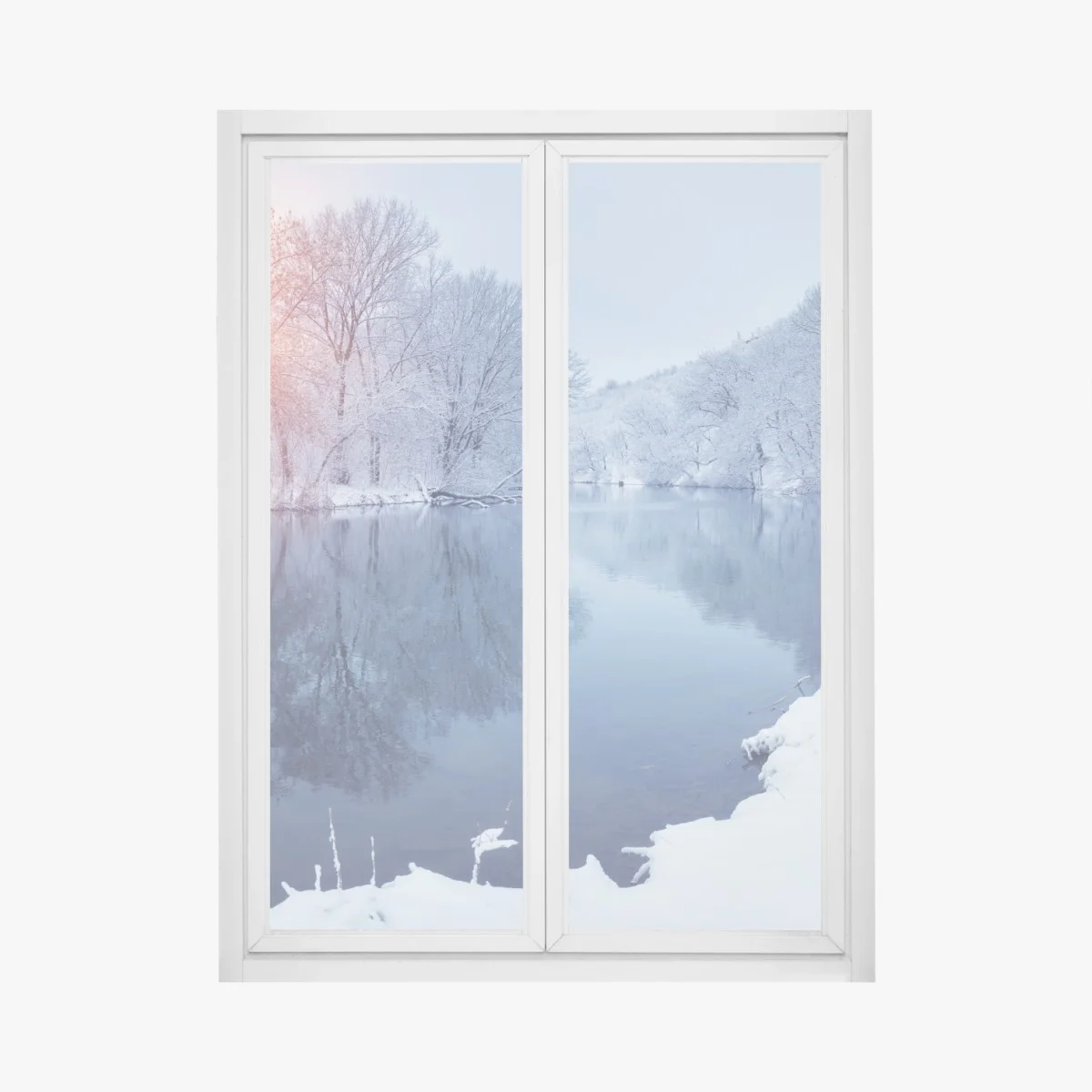 Window decal serene winter river at sunset ⁕ Wallissimo® Window decal serene winter river at sunset ⁕ Wallissimo®