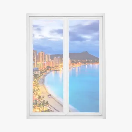 Window decal Honolulu skyline at dusk • Wallissimo®