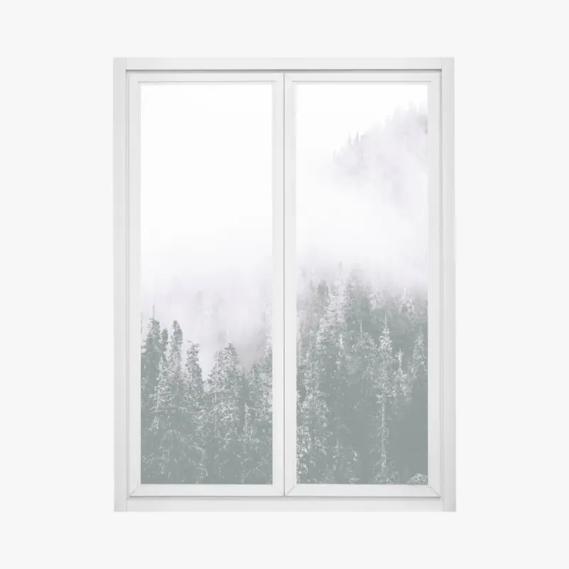 Window decal misty evergreen forest in fog