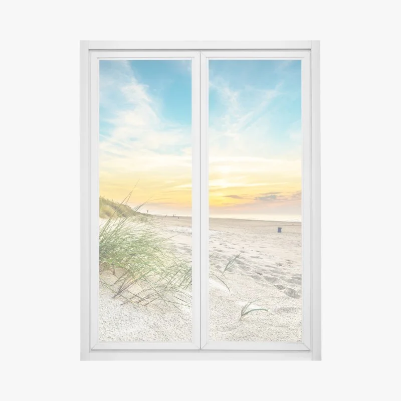 Window decal sunset over serene sand dunes