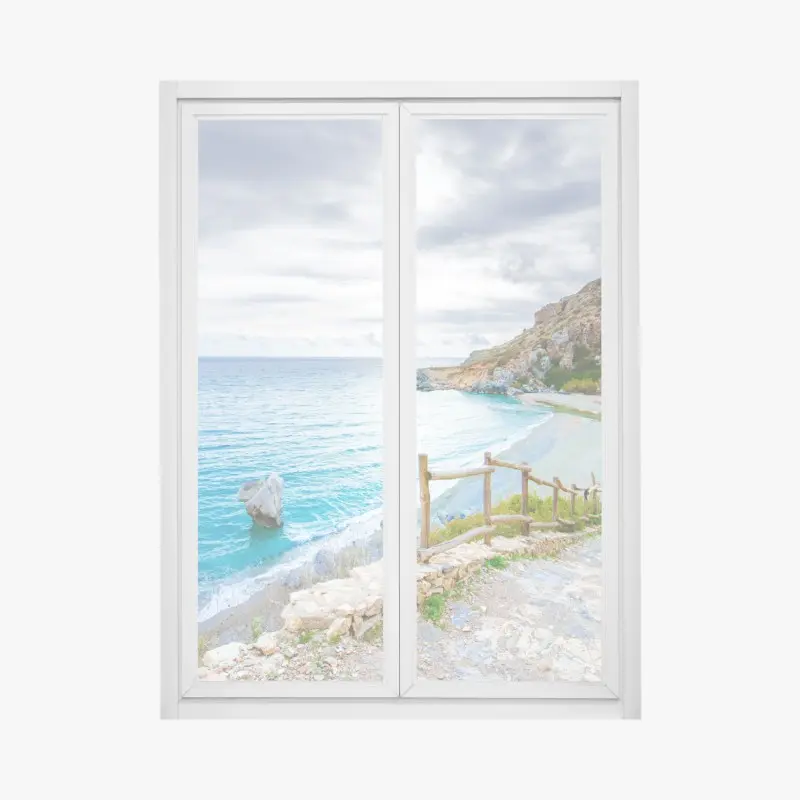 Window decal serene turquoise cove coastal pathway
