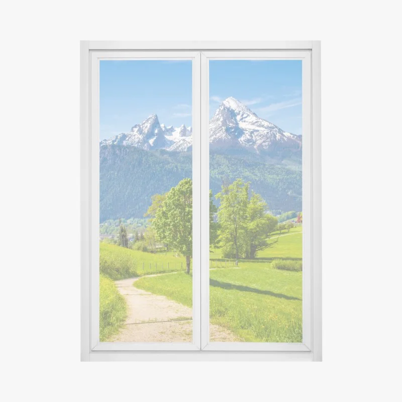 Window decal serene alpine meadow with mountain peaks