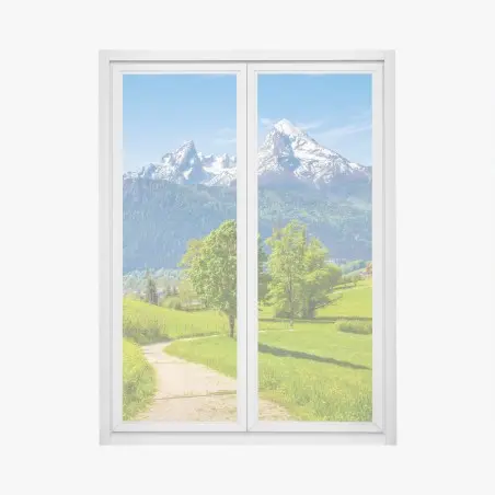 Window decal serene alpine meadow with mountain peaks • Wallissimo®