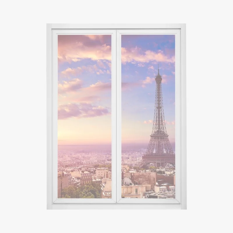 Window decal sunset over the Eiffel Tower skyline