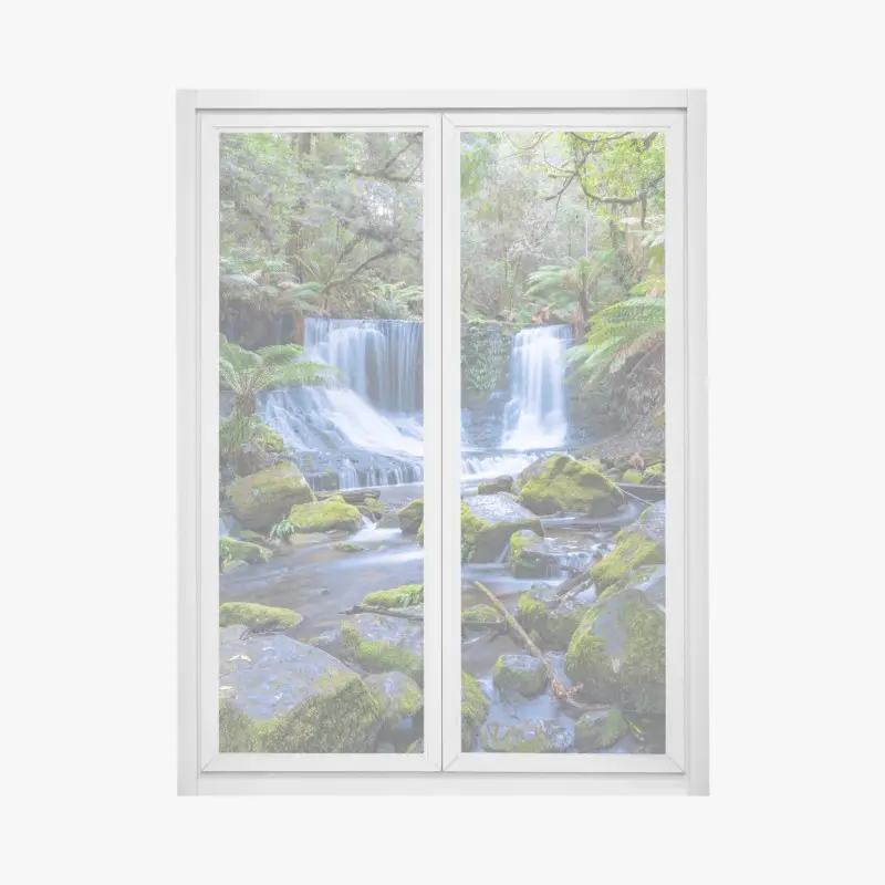 Window decal serene forest waterfall retreat