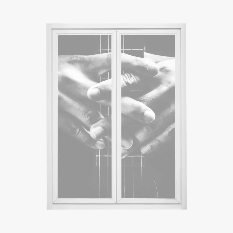 Window decal intertwined hands on guitar strings