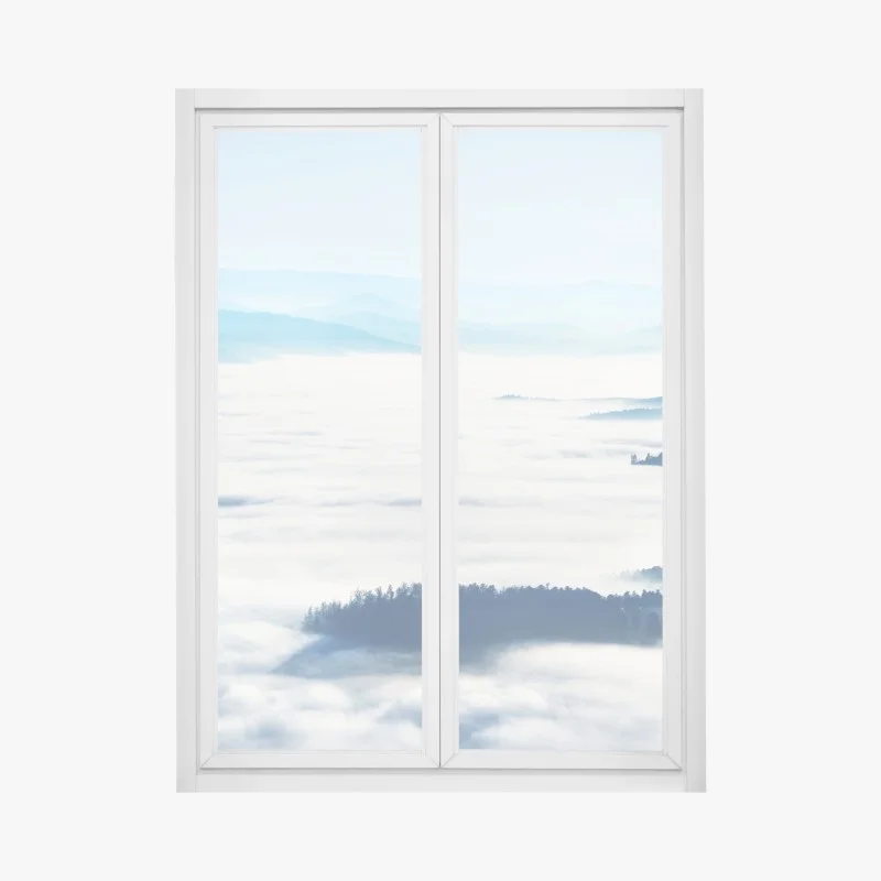Window decal misty mountain panorama over fog-filled valley