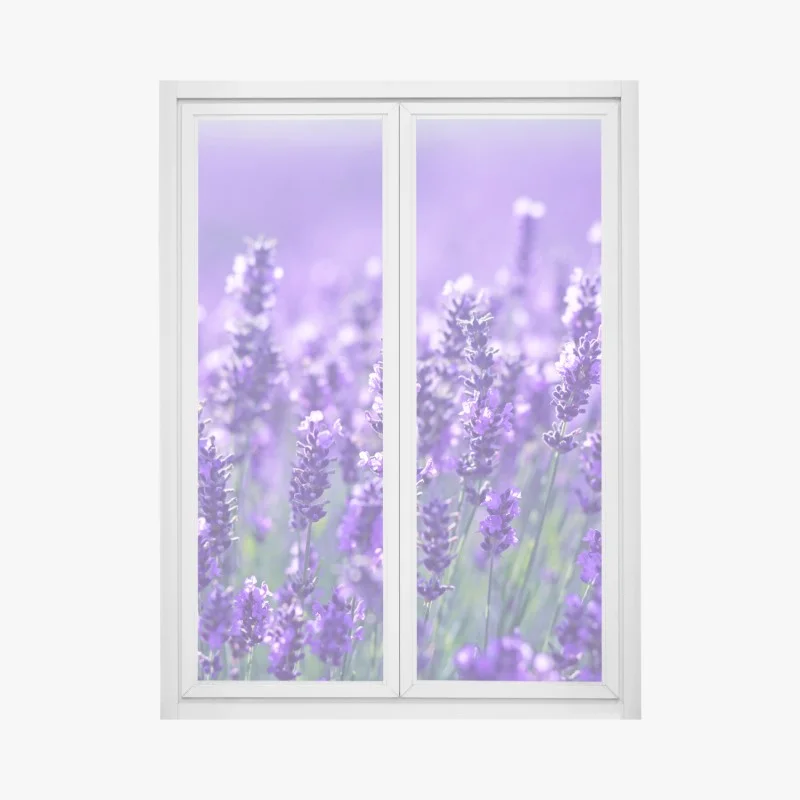 Window decal lavender meadow close-up