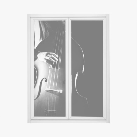 Window decal double bass player in dramatic monochrome • Wallissimo®