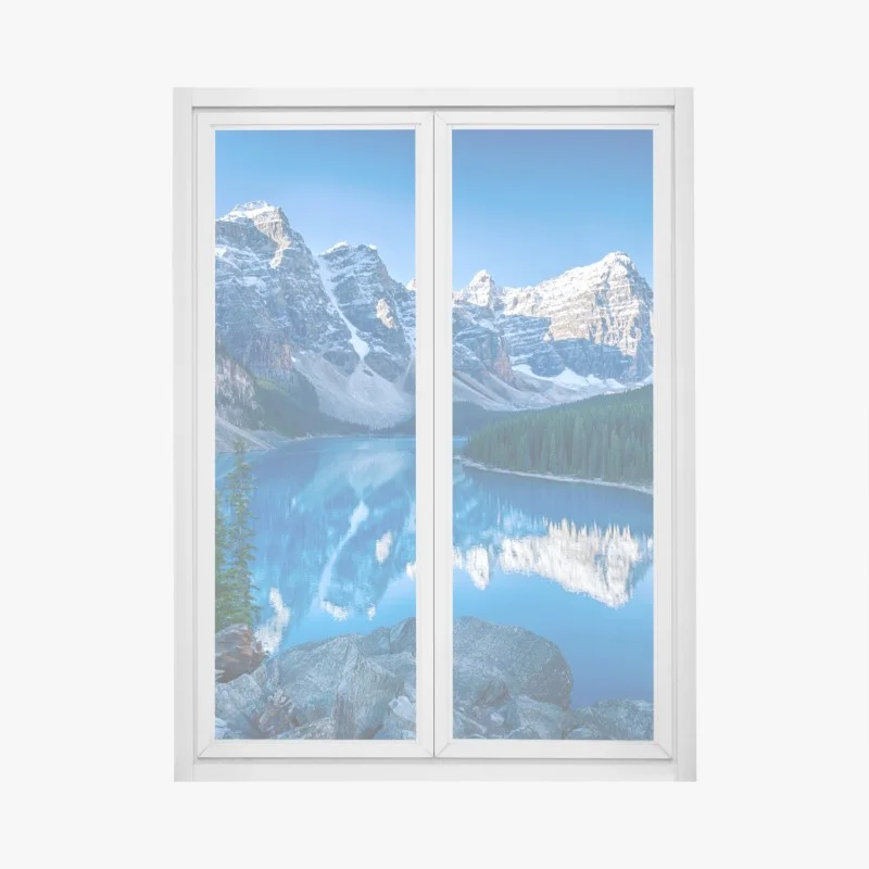 Window decal serene alpine lake reflection