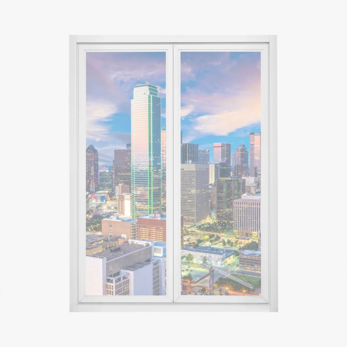 Window decal Dallas skyline at dusk • Wallissimo® Window decal Dallas skyline at dusk • Wallissimo®