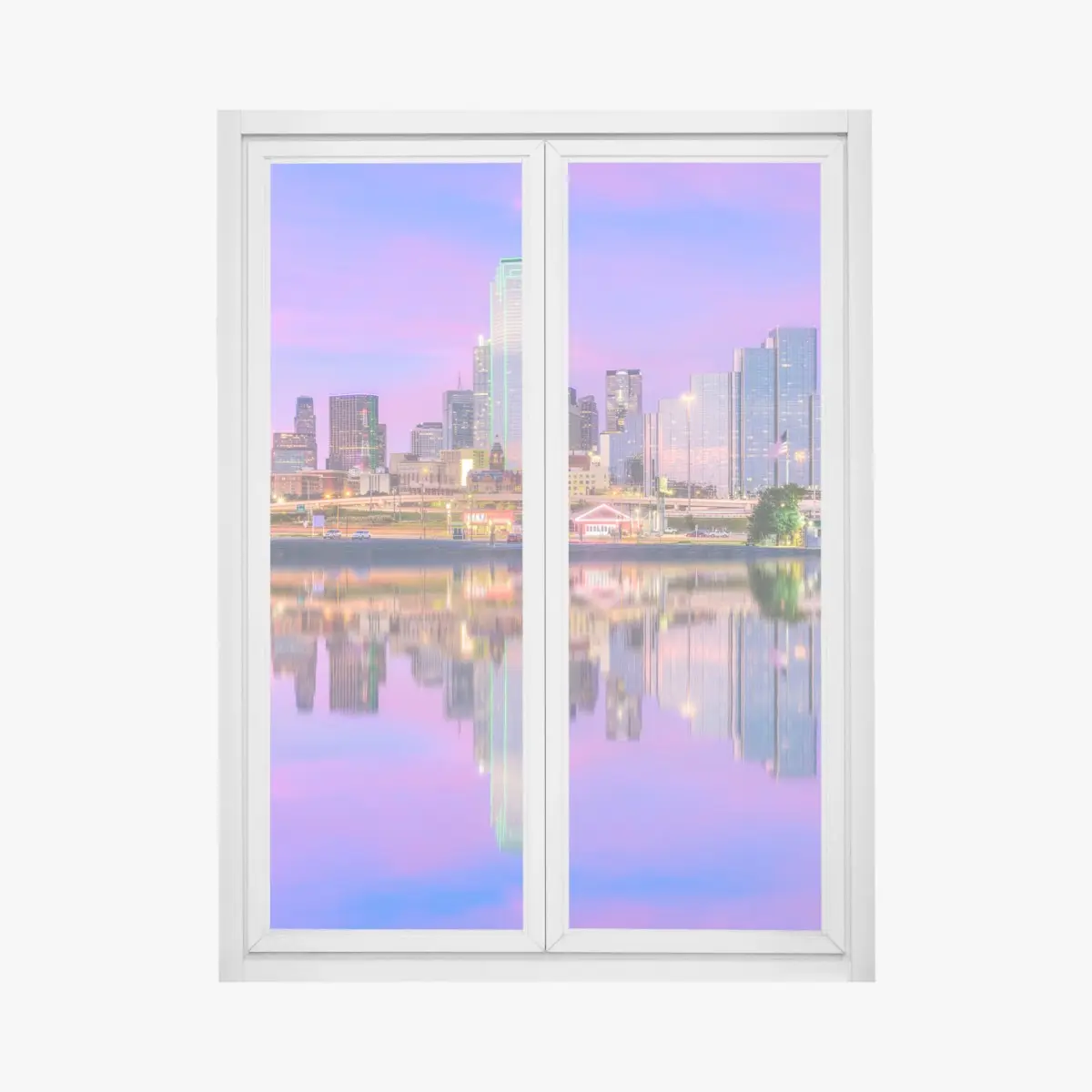 Window decal Dallas skyline at purple dusk ⁕ Wallissimo® Window decal Dallas skyline at purple dusk ⁕ Wallissimo®