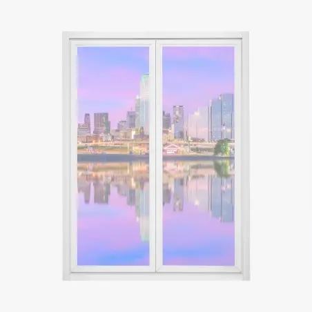 Window decal Dallas skyline at purple dusk • Wallissimo®