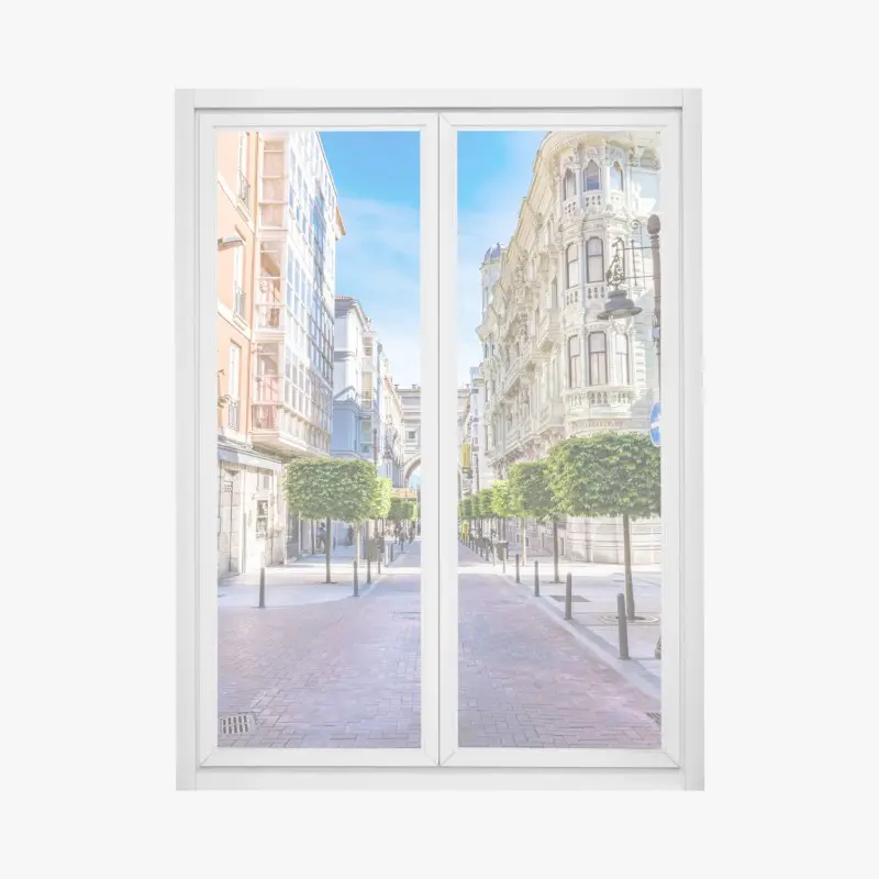 Window decal Santander city street with historic arch