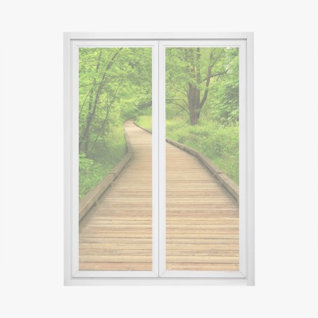 Window decal serene forest boardwalk pathway • Wallissimo®