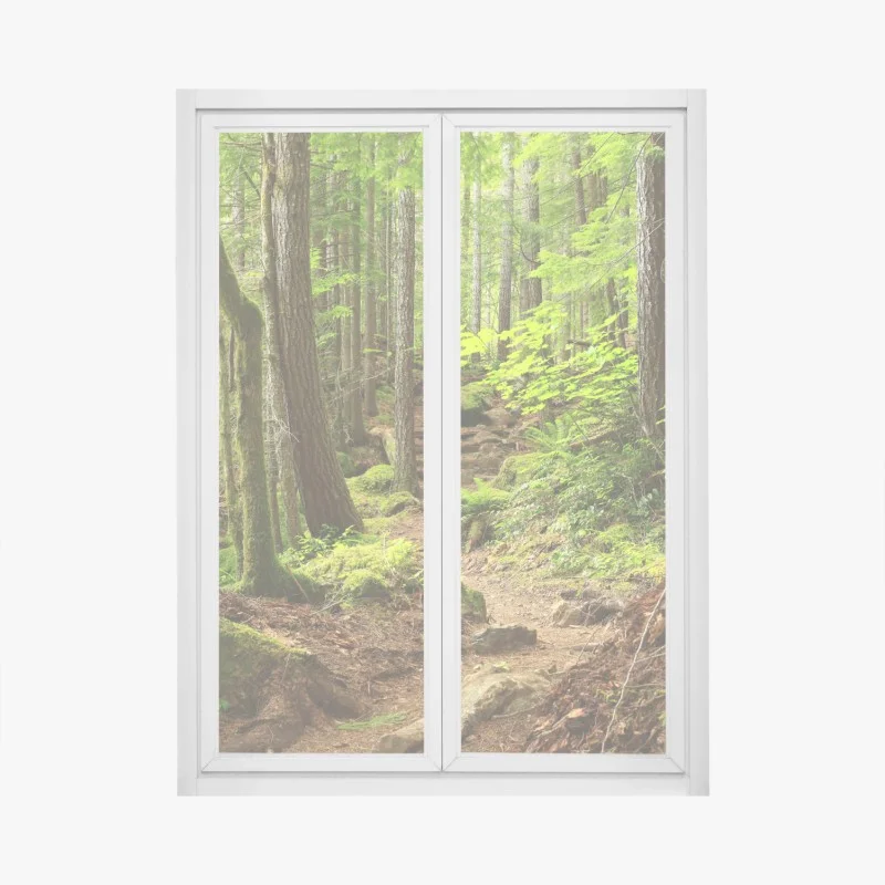 Window decal mossy forest trail