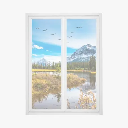 Window decal autumn mountain lake with birds • Wallissimo®