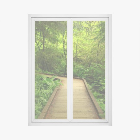 Window decal serene green forest boardwalk • Wallissimo®