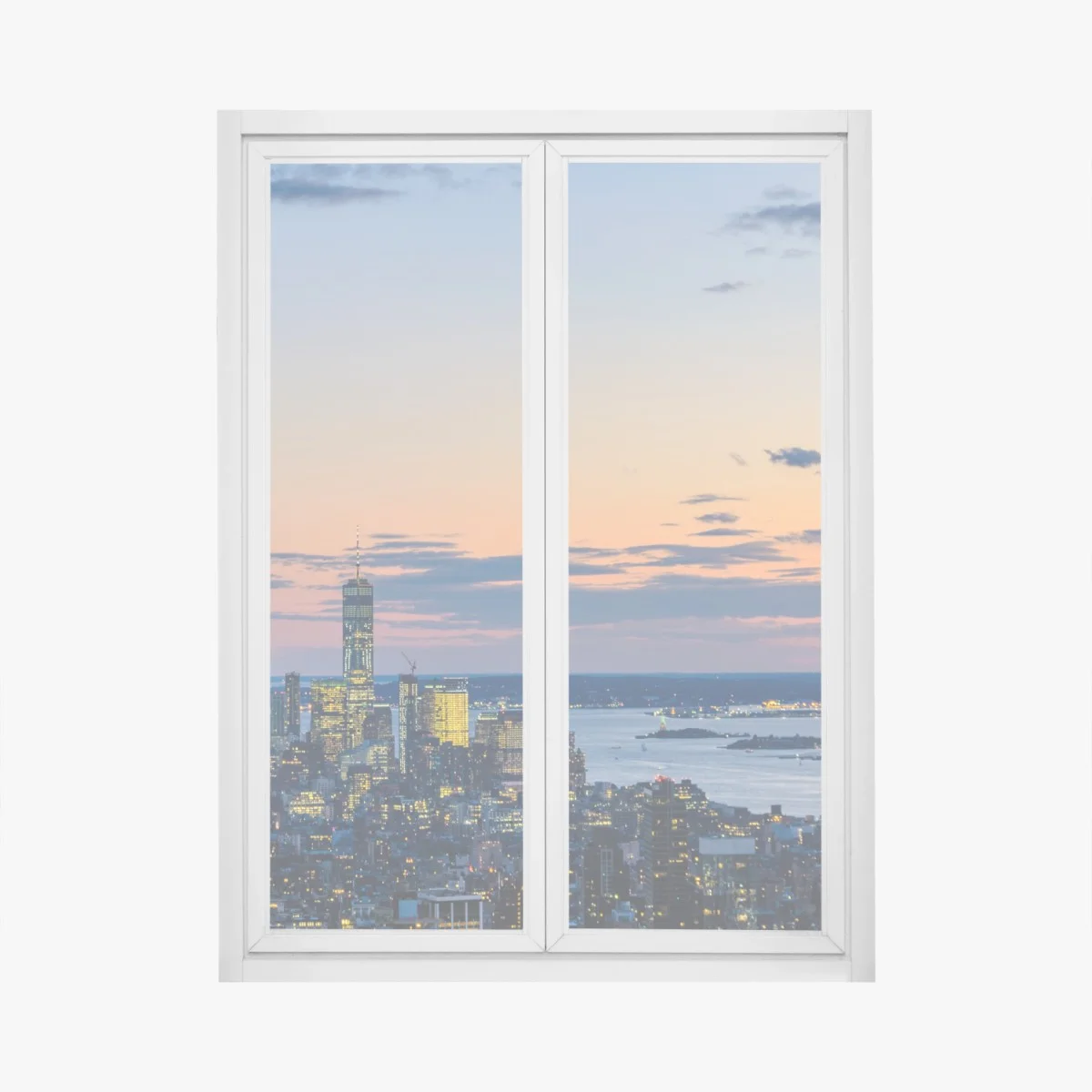 Window decal New York skyline at dusk • Wallissimo® Window decal New York skyline at dusk • Wallissimo®