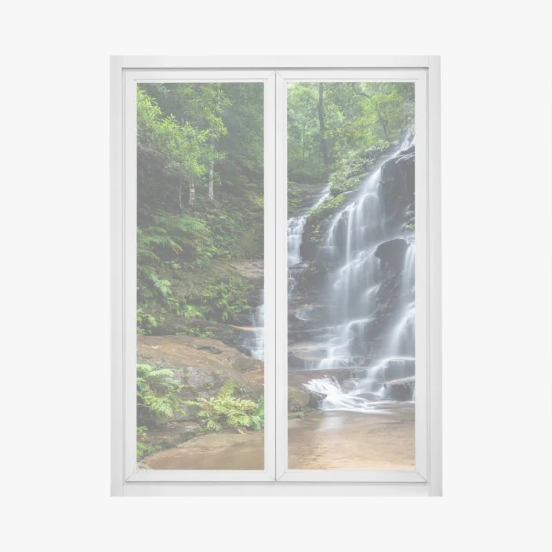 Window decal serene forest waterfall