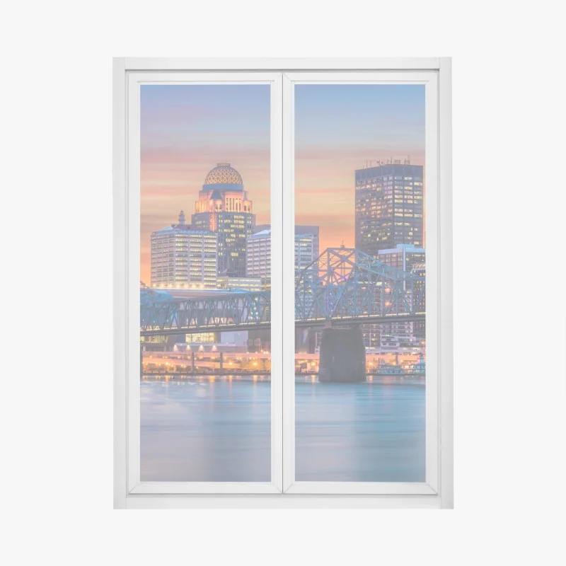 Window decal Louisville skyline at sunset