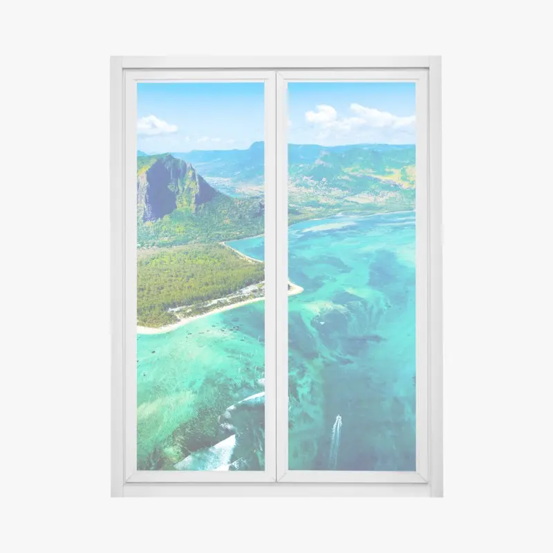 Window decal turquoise lagoon aerial view, Mauritius