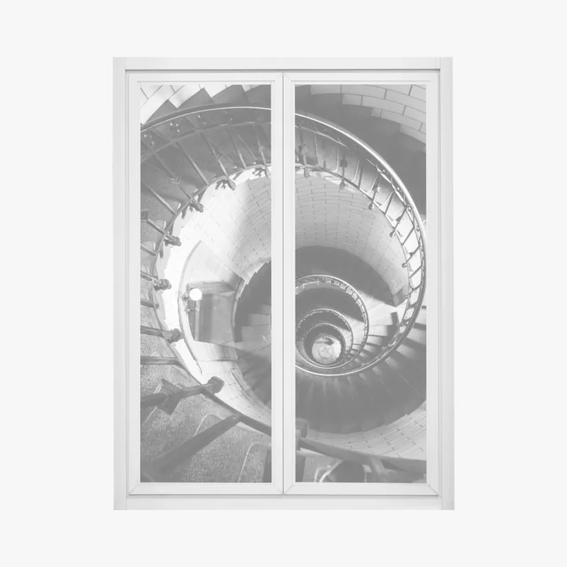 Window decal spiral staircase in monochrome perspective