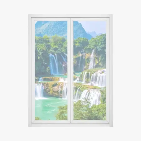 Window decal emerald cascade waterfall landscape • Wallissimo®
