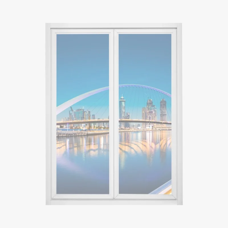 Window decal Dubai downtown skyline with illuminated bridge