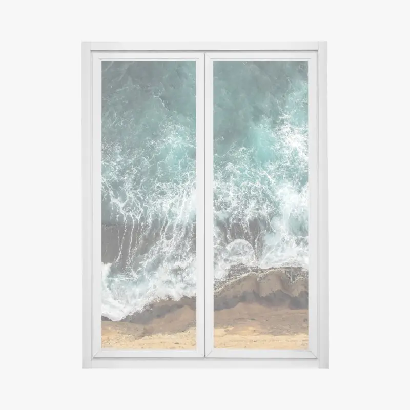 Window decal aerial turquoise coast with crashing waves