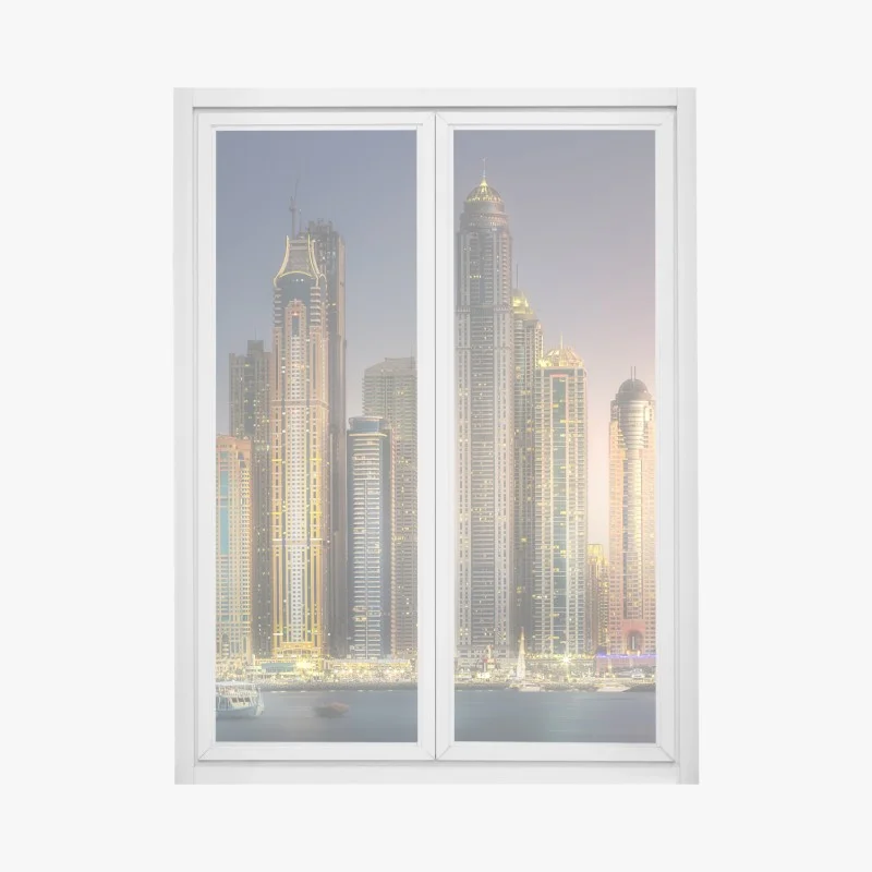 Window decal golden skyline at dusk