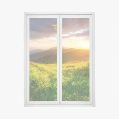 Window decal sunlit mountain meadow at sunrise • Wallissimo®