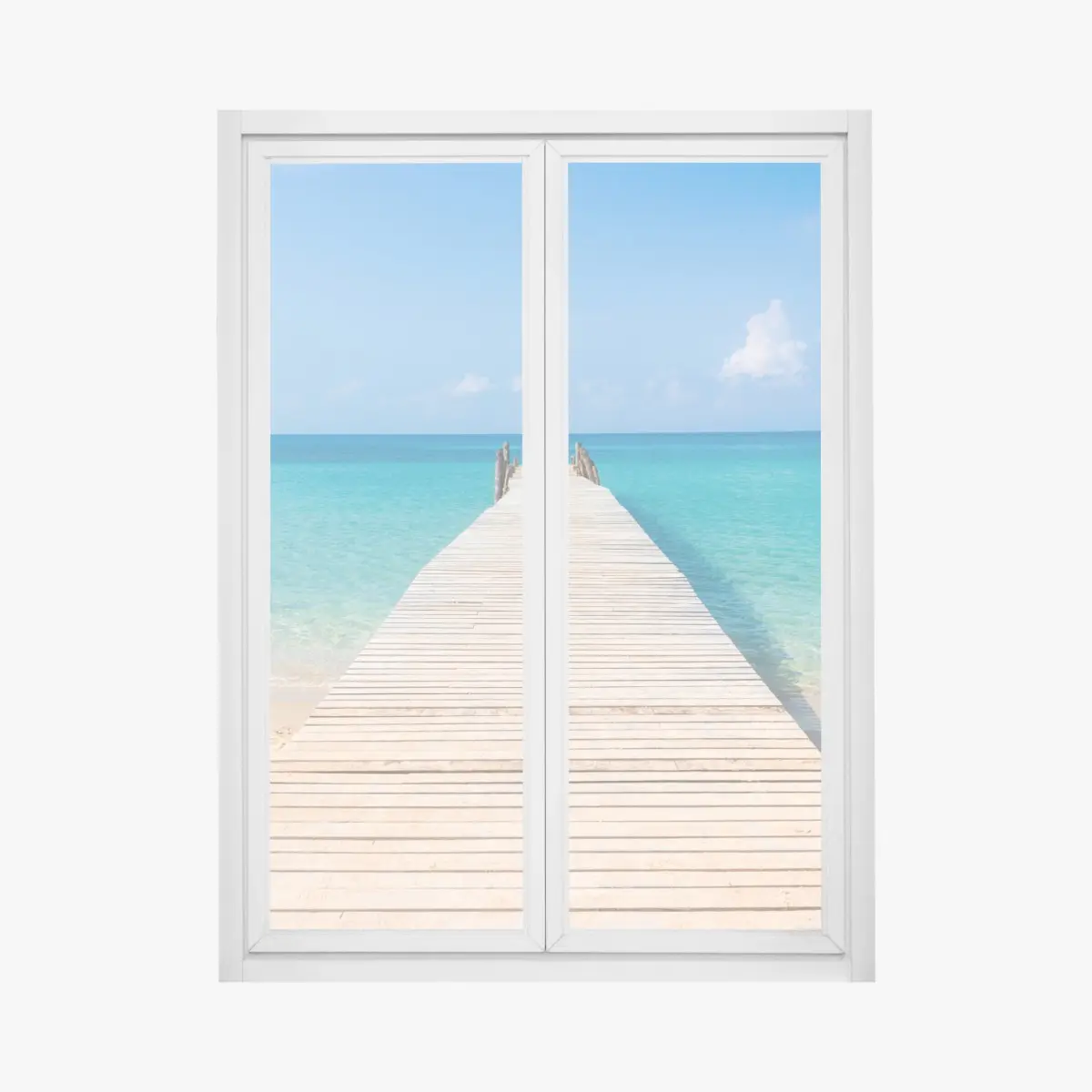 Window decal wooden pier to turquoise sea • Wallissimo® Window decal wooden pier to turquoise sea • Wallissimo®