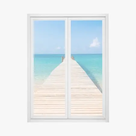Window decal wooden pier to turquoise sea • Wallissimo®